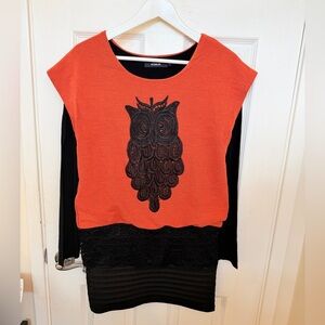 Unique HONOR Owl 2-in-1 Knit Dress - Mock Layered Design - Size M